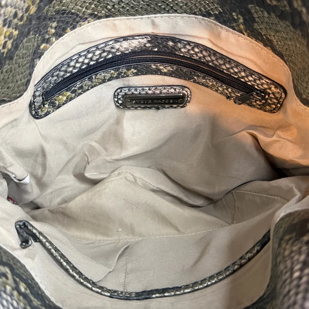 Steve Madden Snake Print Shoulder Bag Gunmetal Chain Handles - Picture 5 of 5